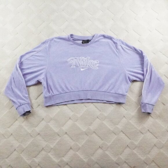 Nike Over Sized Cropped Sweatshirt Womens Extra Small Velvet Velour Y2K - Picture 1 of 9